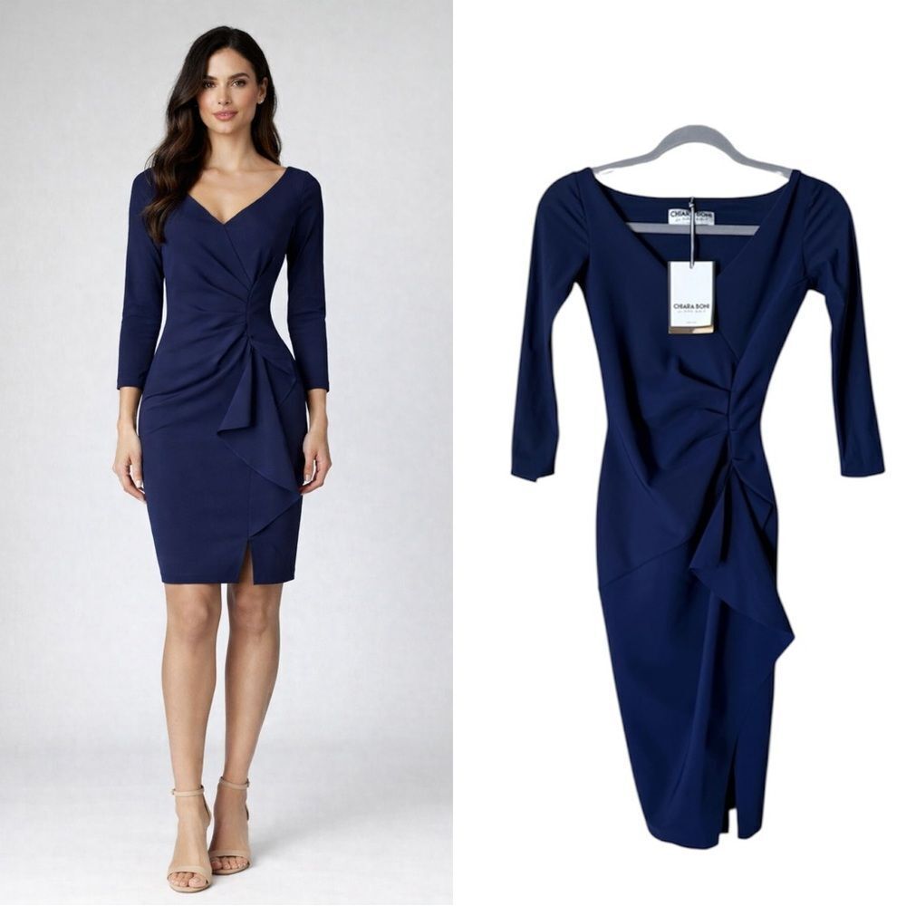 NWT Chiara Boni Midi Midnight Blue Dress Size 0